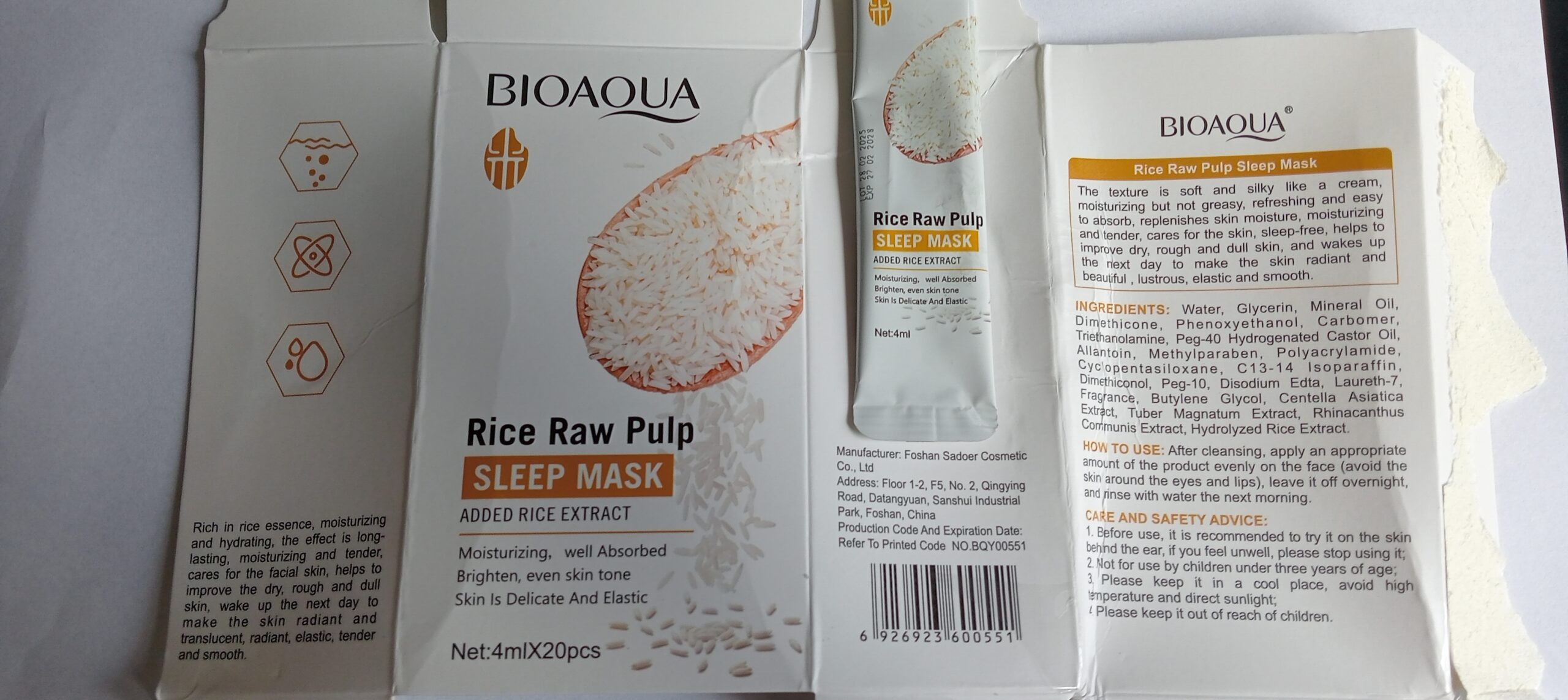 Maseczka na noc Bioaqua Rice Raw Pulp Sleep Mask