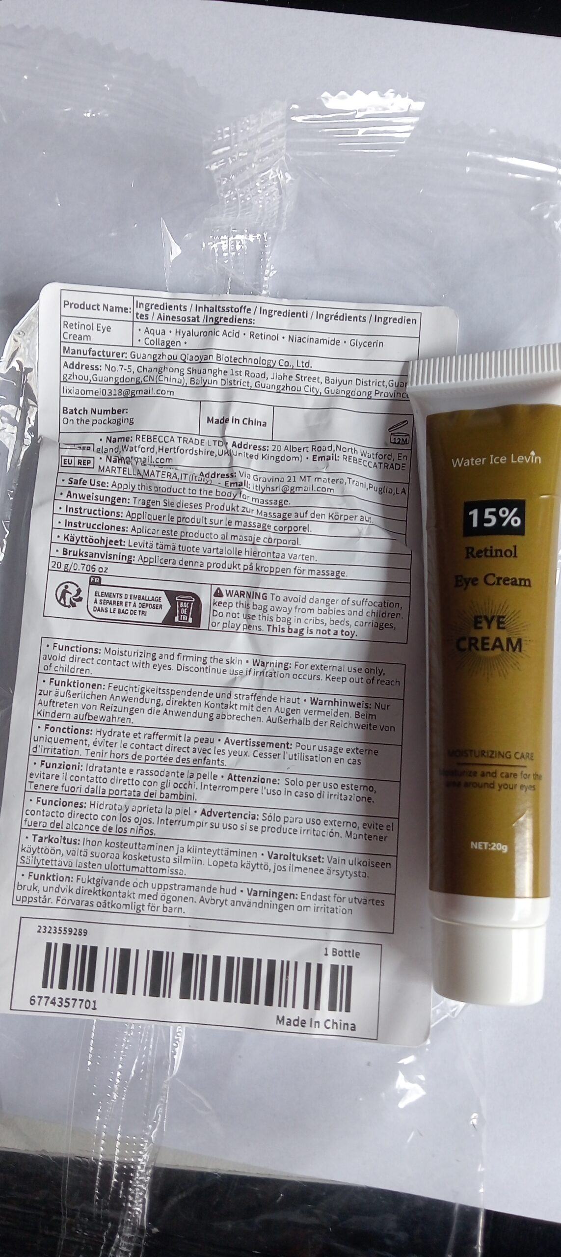 Water Ice Levin 15% retinol eye cream